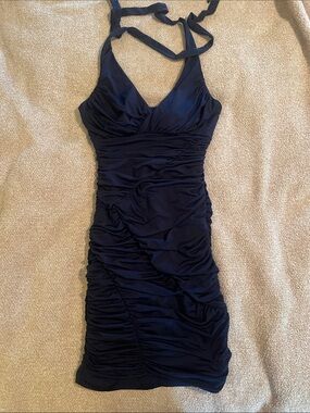 XOXO Navy Halter Ruched Mini Dress